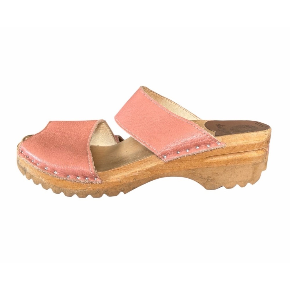 Troentorp Sweden Karin Women's Pink Leather Sandal Clog, Wooden Sole EU41, US 11